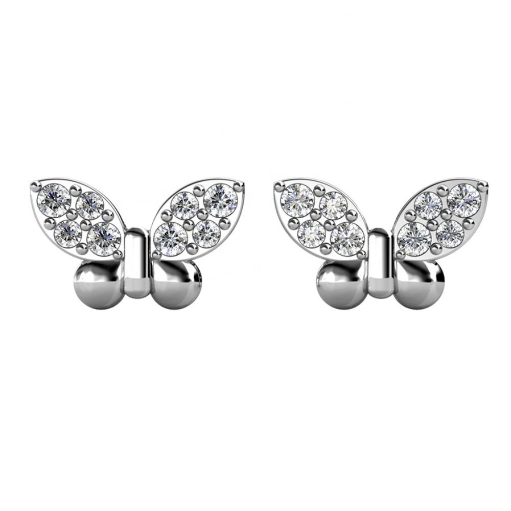 Silver Butterfly Stud Earrings Made With Australian Crystals‎ Summer